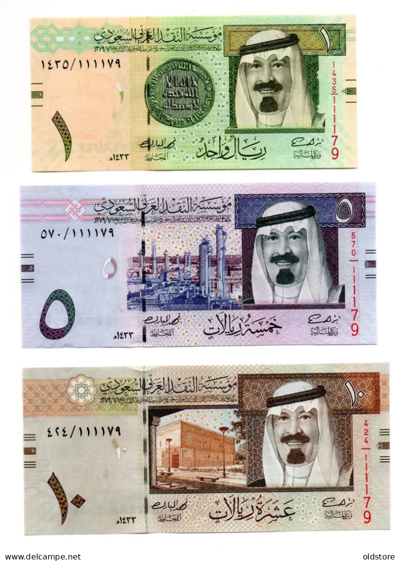 Saudi Arabia Banknote - (Set Of 3 Notes With Same Fancy Serial Number 111179 ) - ND 2012 - King Abdulla - UNC - Arabie Saoudite