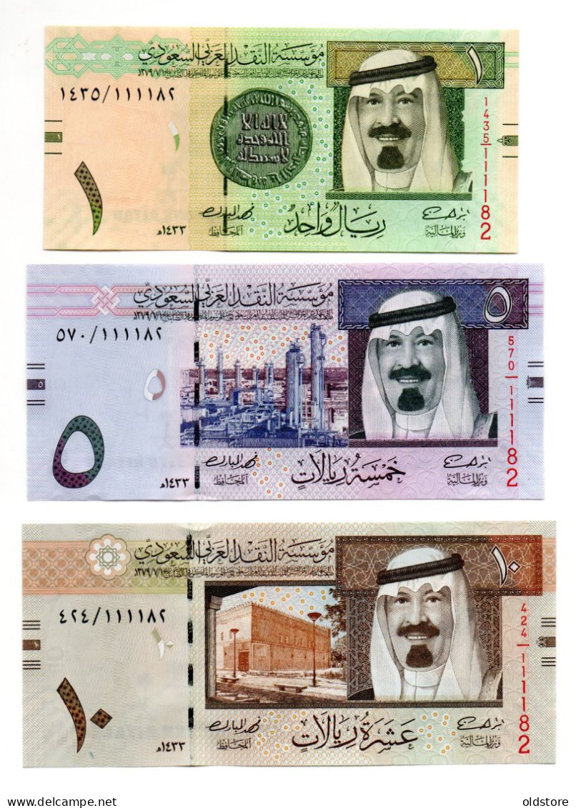 Saudi Arabia Banknote - (Set Of 3 Notes With Same Fancy Serial Number 111182 ) - ND 2012 - King Abdulla - UNC - Saudi-Arabien