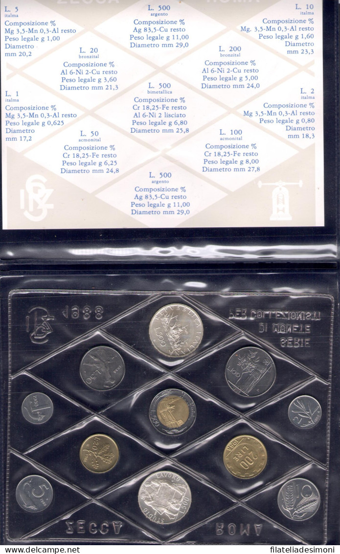 1988 Italia, Repubblica Italiana, Monetazione Divisionale Annata Completa In Confezione Originale - FDC - Jahressets & Polierte Platten