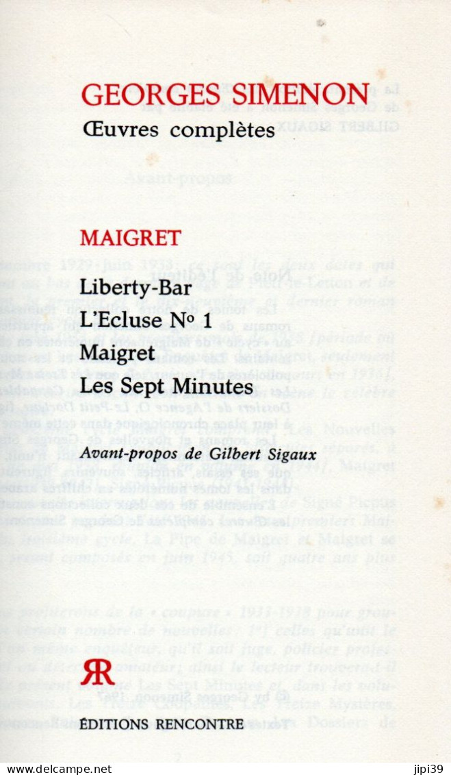 Bradé : Liberty-Bar , L'Ecluse N°1 , Maigret , Les Sept Minutes - Simenon