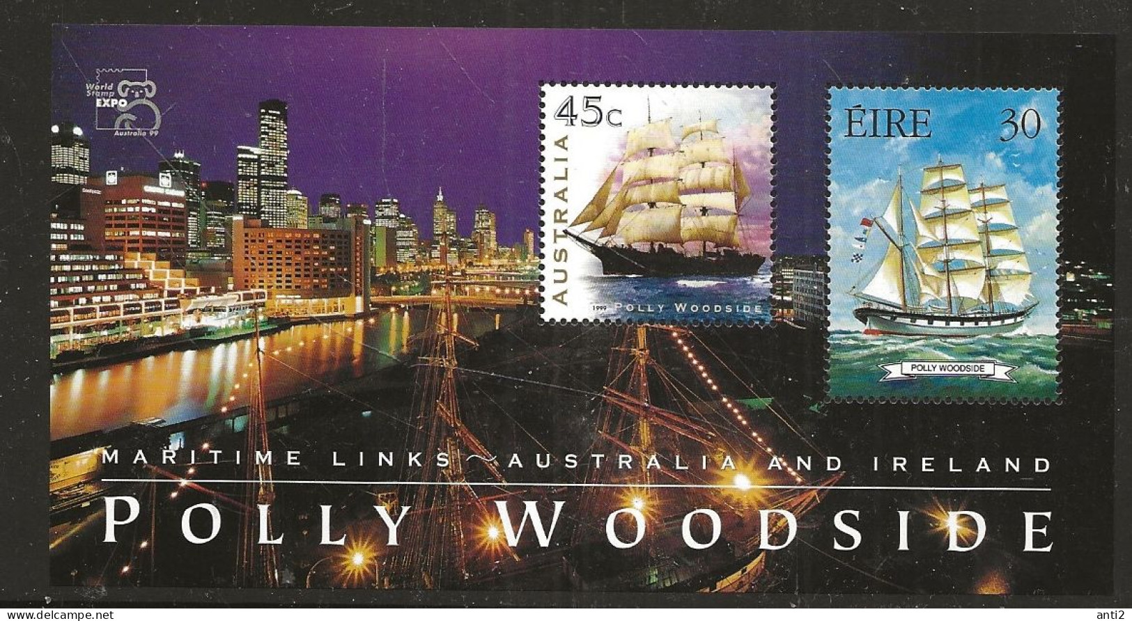 Ireland 1999 Seafaring History, Ships, Barque "Polly Woodside" (1885), AUSTRALIA '99.  Mi  Bloc 32  MNH(**) - Otros & Sin Clasificación