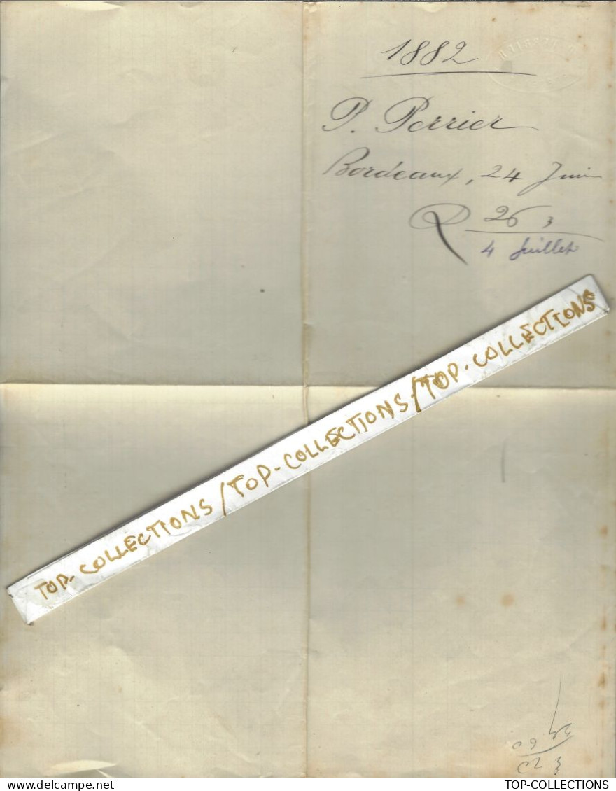 NAVIGATION 1882  P. PERRIER BORDEAUX NAVIRE « Ferdinand De Lesseps » Pour Nouméa Et NAVIRE  St Louis Nouméa Pour Curcier - 1800 – 1899