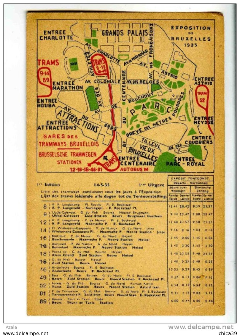 17765   -   Exposition De Bruxelles   -  Liste Des Tramwais   -   Plan Des Lieux - Nahverkehr, Oberirdisch