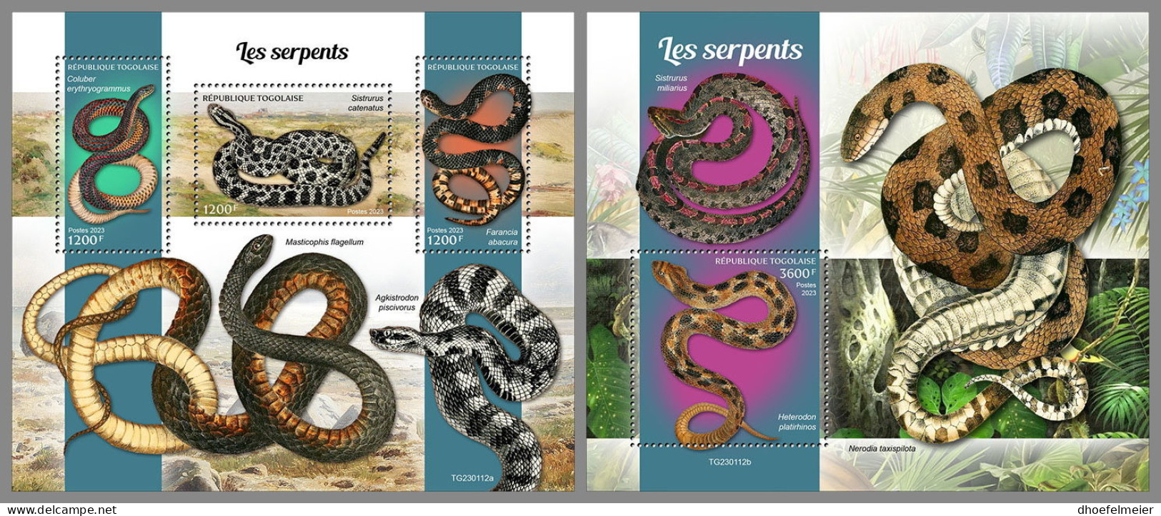 TOGO 2023 MNH Snakes Schlangen Serpents M/S+S/S - OFFICIAL ISSUE - DHQ2329 - Serpents