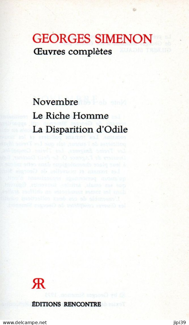 Bradé : Novembre , Le Riche Homme , La Disparition D'Odile - Simenon