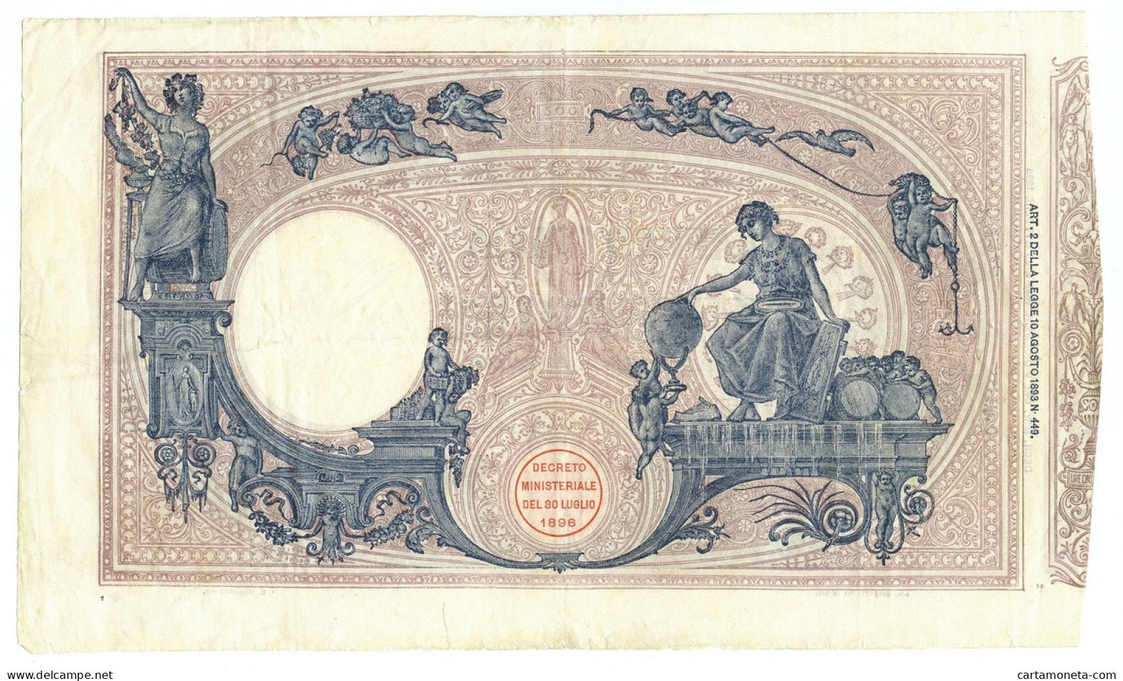 500 LIRE BARBETTI GRANDE C MATRICE LATERALE REGNO UMBERTO I 09/12/1899 BB/BB+ - Regno D'Italia – Other