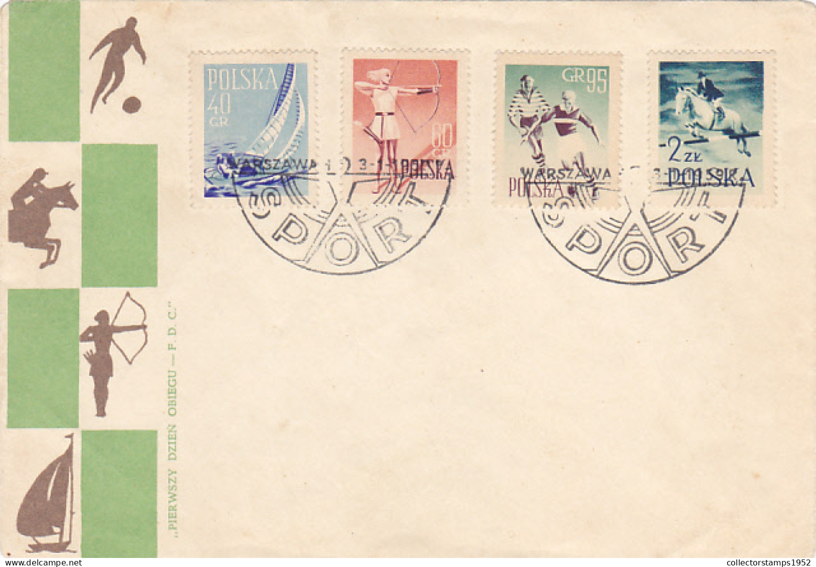 SOCCER, HORSE RACE, SAILING, ARCHERY, SPORTS, COVER FDC, 1959, POLAND - Tiro Al Arco