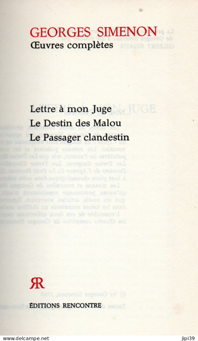 Bradé : Lettre à Mon Juge , Le Destin Des Malou , Le Passager Clandestin - Simenon