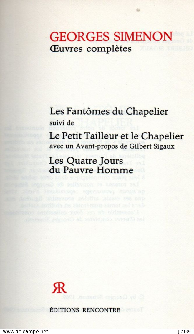 Bradé : Les Fantomes Du Chapelier , Le Petit Tailleur Et Le Chapelier , Les Quatre Jours Du Pauvre Homme - Simenon