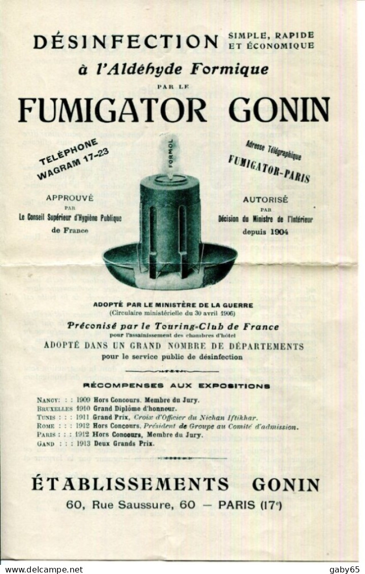 FACTURE.PARIS.HYGIENE & PROPHYLAXIE.FUMIGATORS & ETUVE GONIN 60 RUE SAUSSURE.2 PIECES. - Drogerie & Parfümerie