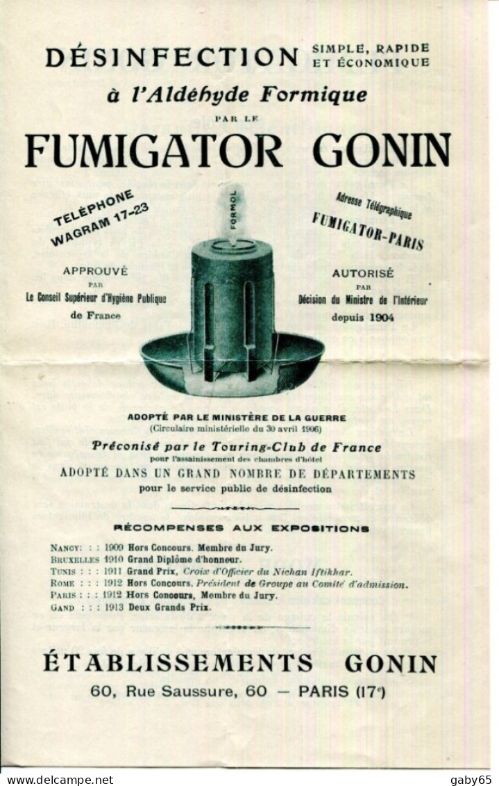 FACTURE.PARIS.HYGIENE & PROPHYLAXIE.FUMIGATORS & ETUVE GONIN 60 RUE SAUSSURE.2 PIECES. - Chemist's (drugstore) & Perfumery