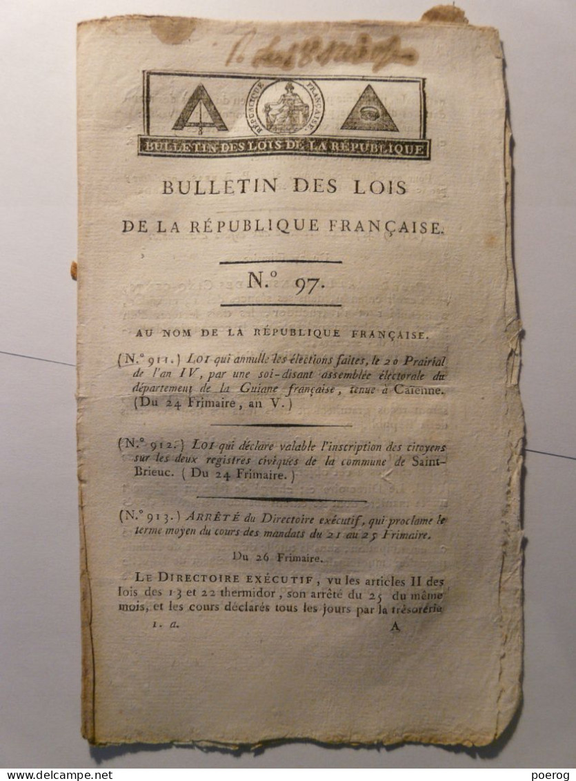 BULLETIN DES LOIS DE 1796 - ENFANTS ABANDONNES - GUYANE - REMUNERATION FONCTIONNAIRES - SAINT BRIEUC - Decrees & Laws