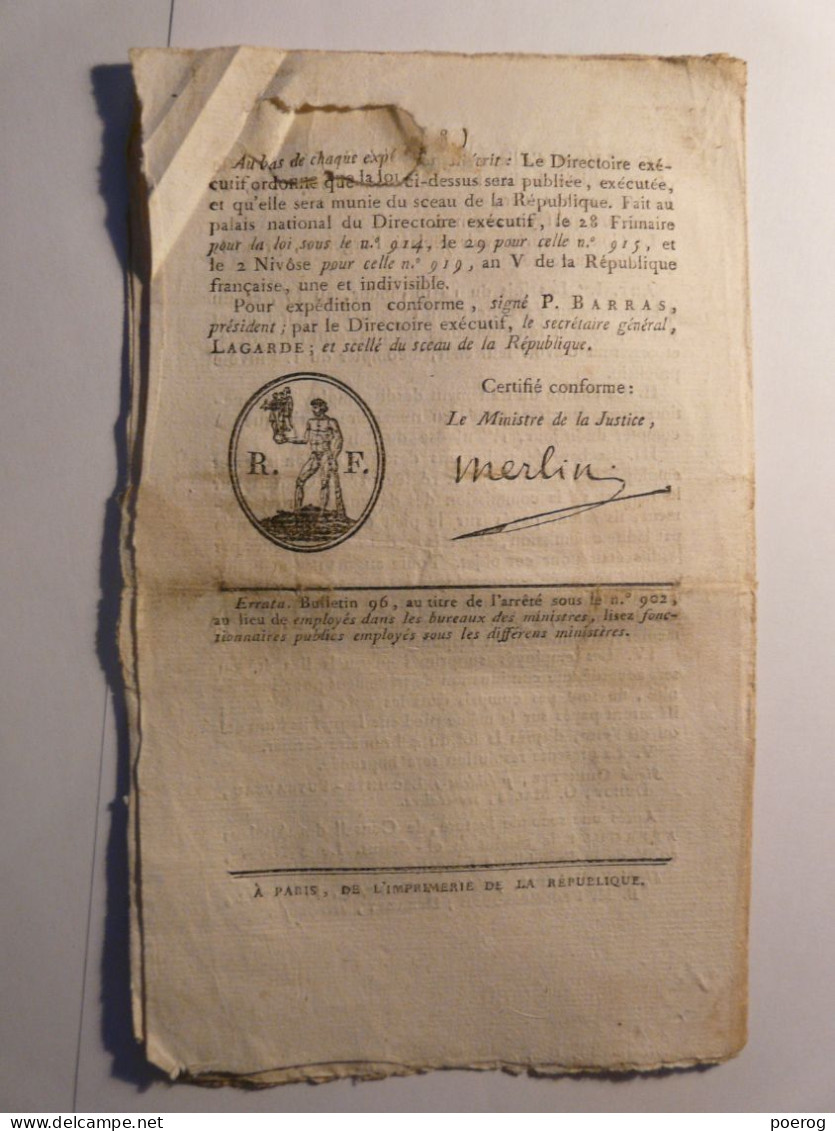 BULLETIN DES LOIS DE 1796 - ENFANTS ABANDONNES - GUYANE - REMUNERATION FONCTIONNAIRES - SAINT BRIEUC - Wetten & Decreten