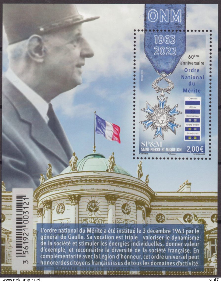St Pierre Et Miquelon 2023 - Charles De Gaulle, Médaille Ordre Nationale Du Mérite - BF Neuf // Mnh - Unused Stamps