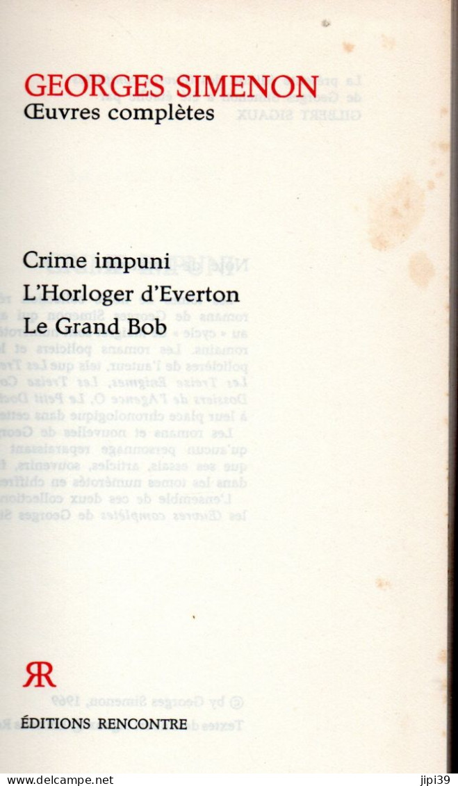 Bradé : Crime Impuni , L'Horloger D'Everton , Le Grand Bob - Simenon