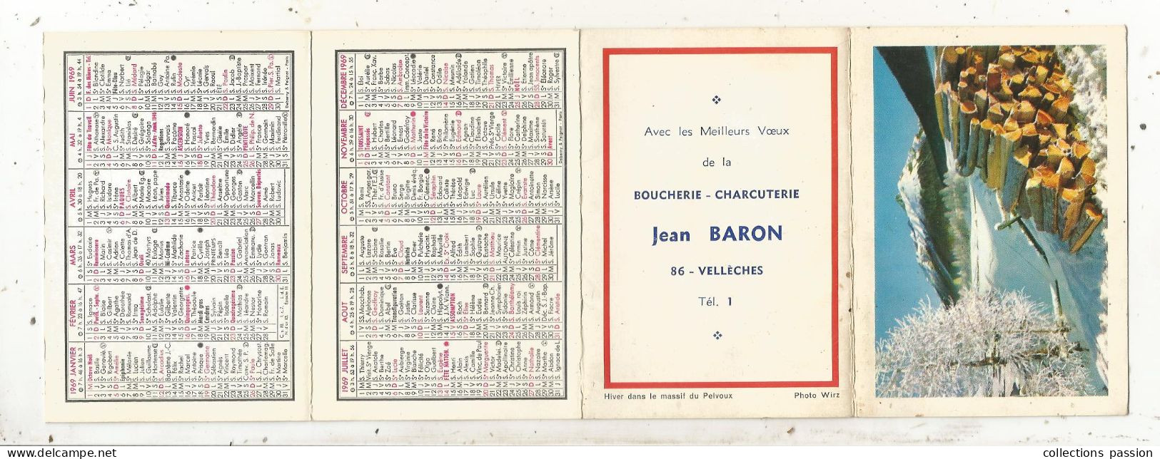 Calendrier, Petit Format, 8 Pages, 1969, Boucherie-Charcuterie, Jean BARON, 86, VELLECHES, Signalisation Routière - Tamaño Pequeño : 1961-70