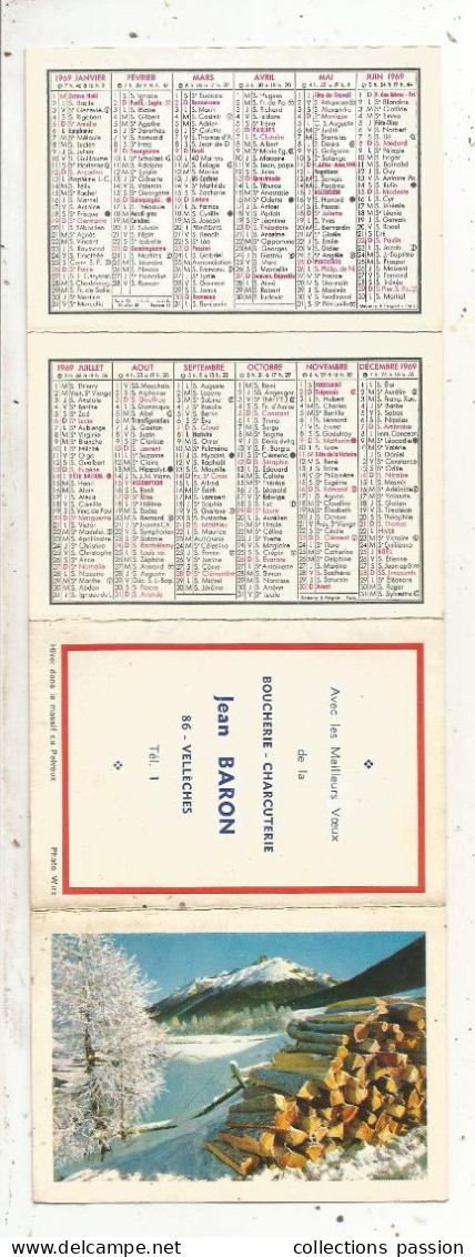 Calendrier, Petit Format, 8 Pages, 1969, Boucherie-Charcuterie, Jean BARON, 86, VELLECHES, Signalisation Routière - Kleinformat : 1961-70