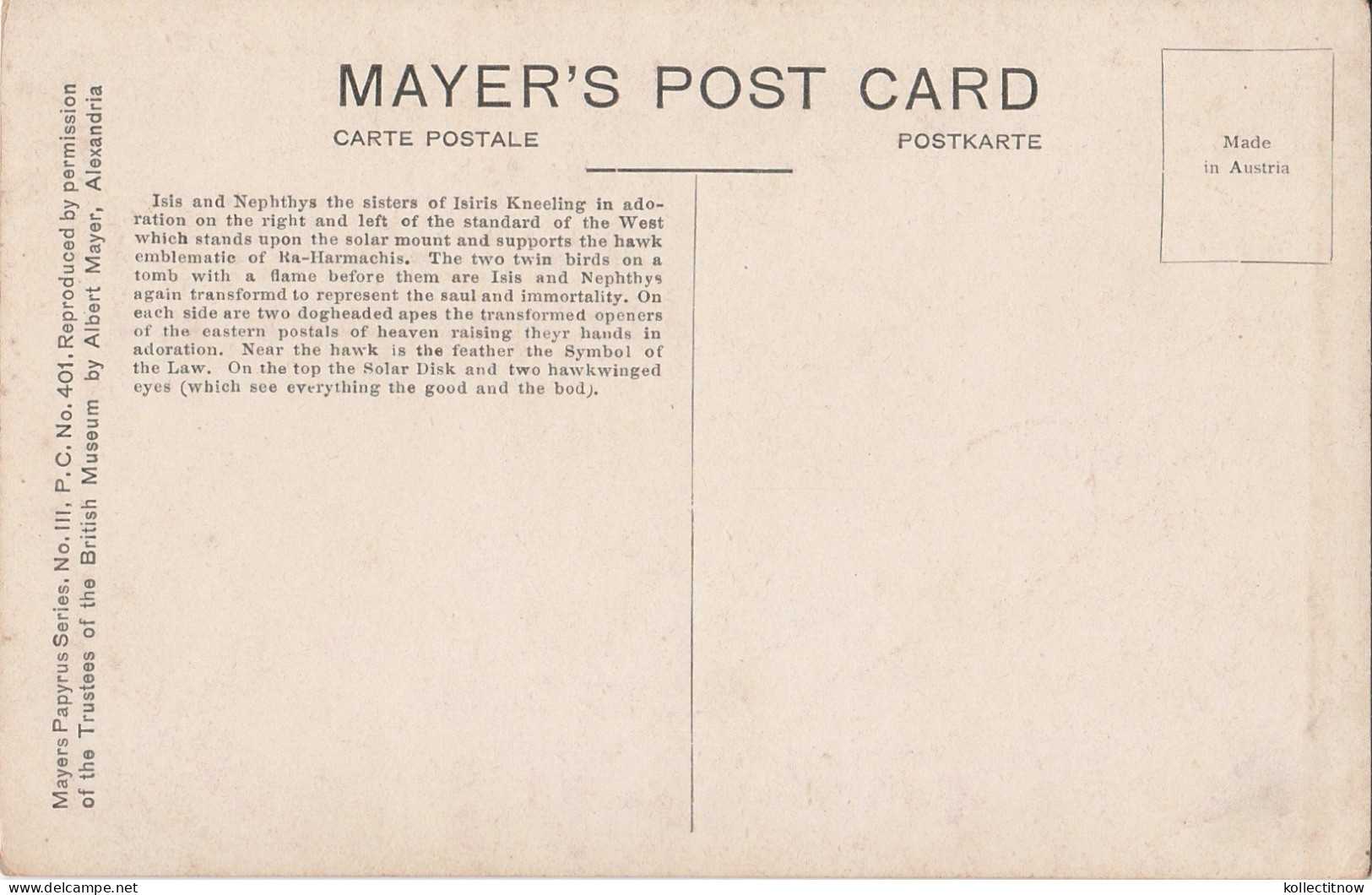MAYER’s POST CARD - ISIS AND NEPTHYS - Museos