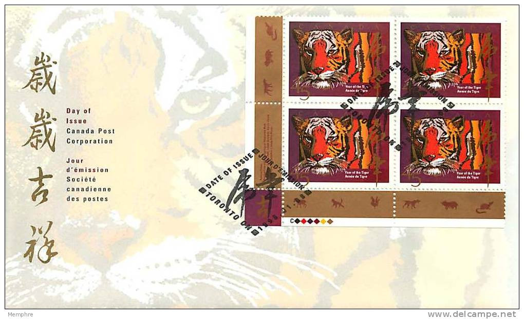 1998  Year Of The Tiger     Sc 1708  Plate Block Of 4 - 1991-2000