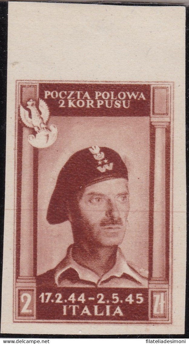 1946 CORPO POLACCO, N° 8B 2 Zl. Bruno Rosso NUOVO SENZA GOMMA Certificato Biondi BORDO DI FOGLIO - 1946-47 Corpo Polacco Periode
