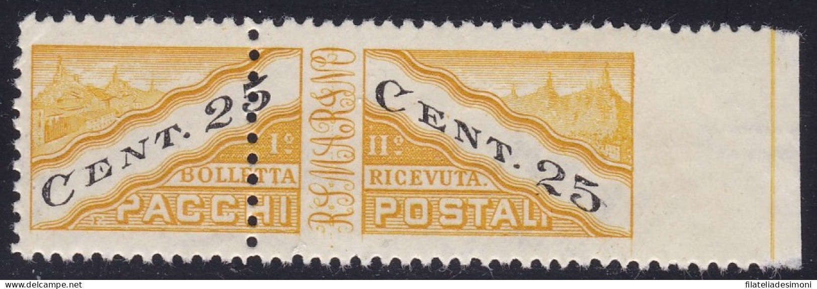 1946 SAN MARINO, Pacchi Postali N° 19/IIia 25c. Giallo E Nero MLH/* - Variedades Y Curiosidades