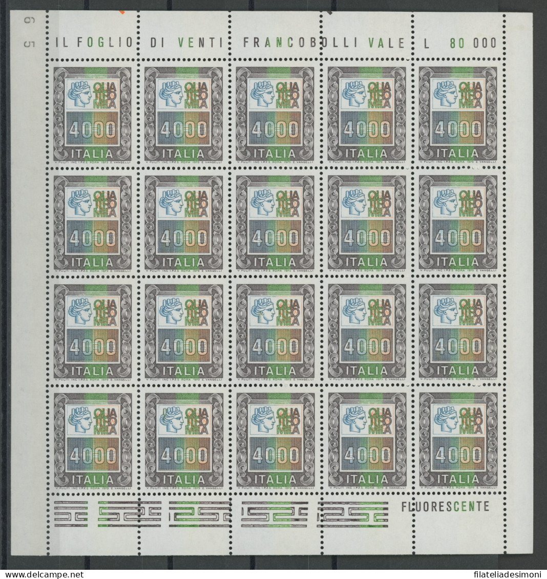 1978-79 Italia - Repubblica , N° 1441 , 4000 Lire Policromo , In Minifoglio Di 20 , MNH** - Ganze Bögen