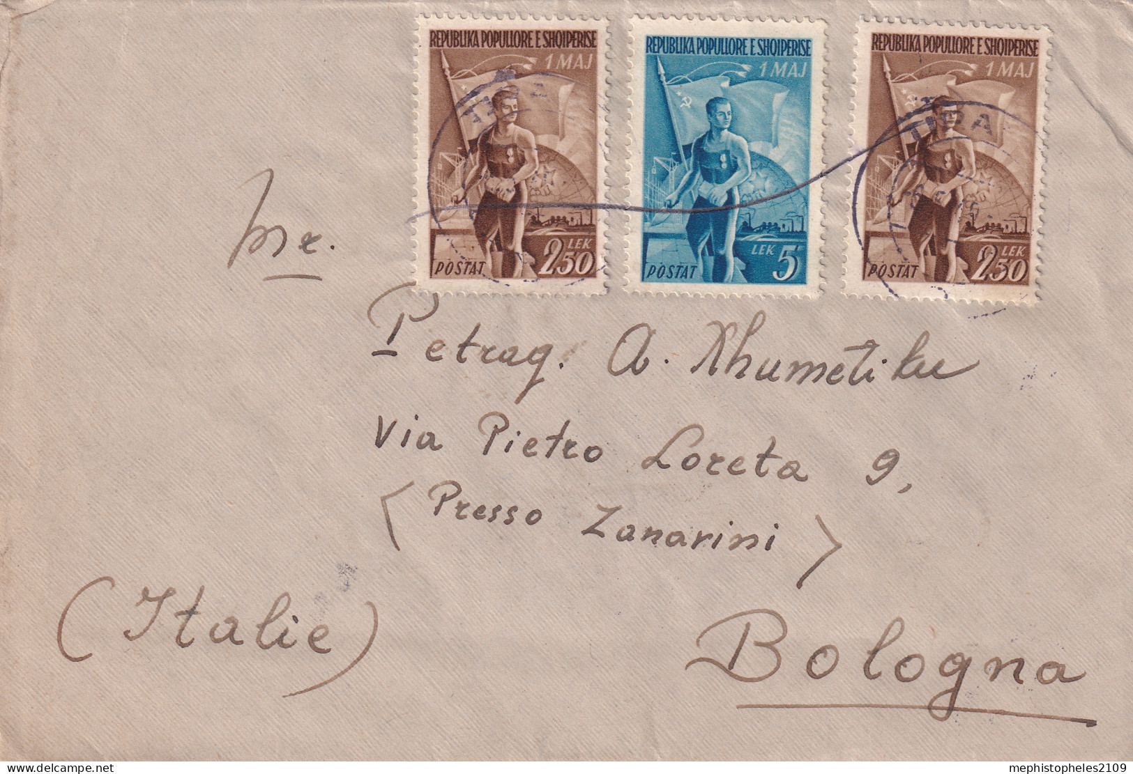ALBANIA 1949 - Tirana Cancel - YT 398-400 On A Letter To Bologna - Albania