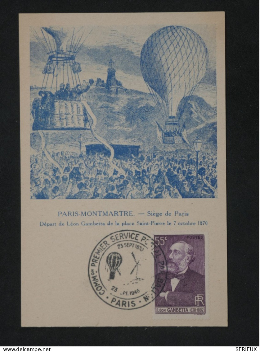 C1 FRANCE BELLE CARTE  1946 SIEGE DE PARIS GAMBETTA +BALLON +AEROPHILATELIE +AFF. PLAISANT - 1927-1959 Storia Postale