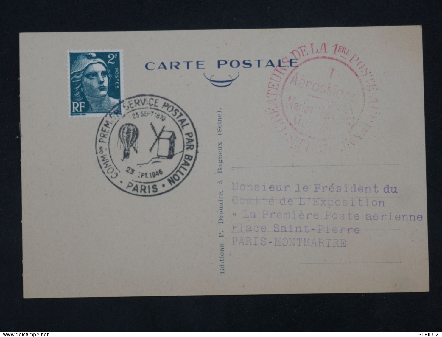 C1 FRANCE BELLE CARTE  1946 SIEGE DE PARIS GAMBETTA +BALLON +AEROPHILATELIE +AFF. PLAISANT - 1927-1959 Briefe & Dokumente