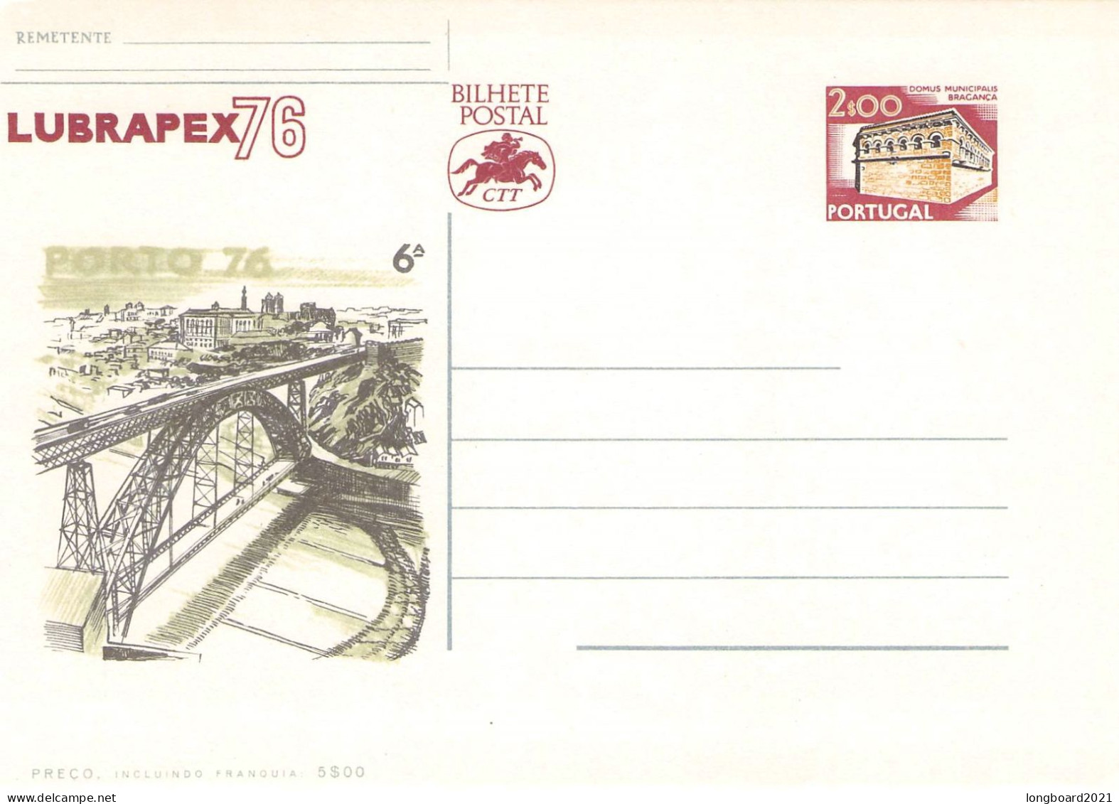 PORTUGAL - POSTCARD 1976 LUBRAPEX76 Unc Mi P156 / *1051 - Postal Stationery