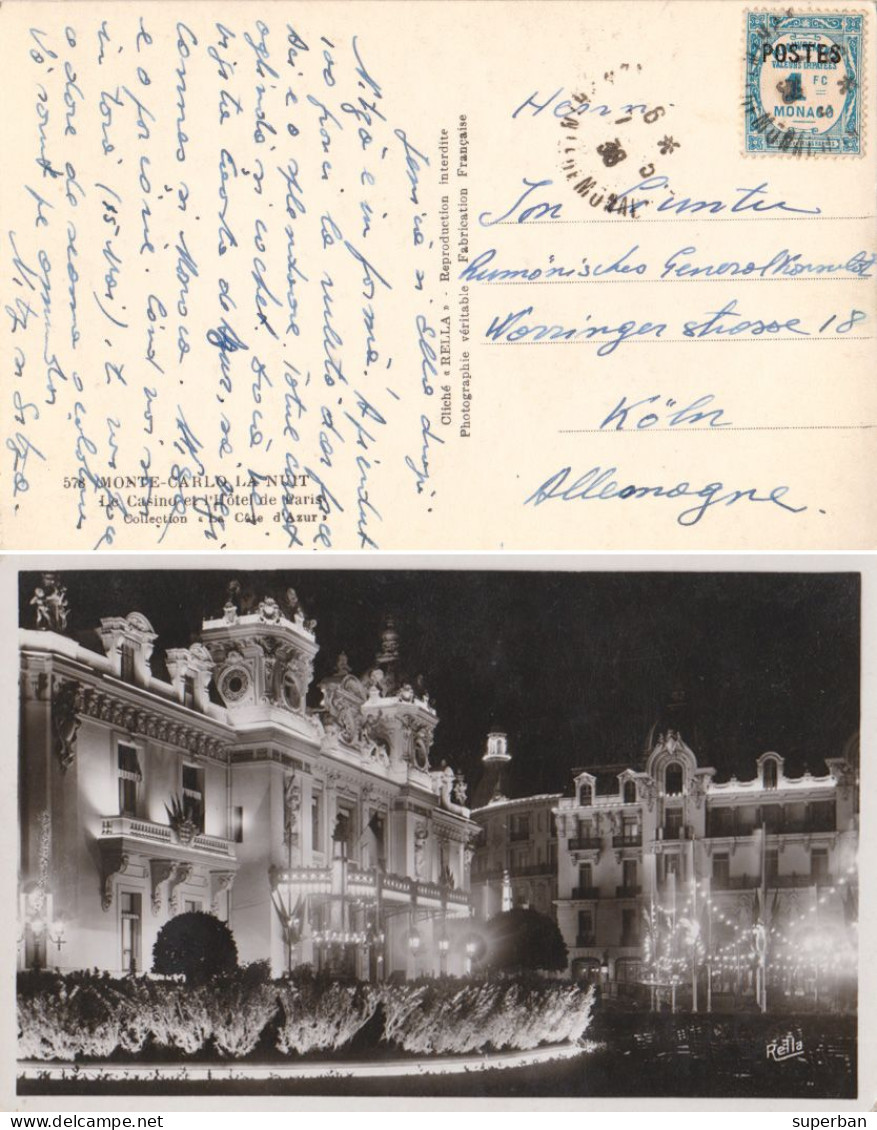 MONACO - TIMBRE DE RECOUVREMENT (1 FC) SURCHARGÉ : POSTES - SEUL SUR LETTRE / CARTE POSTALE - 1938 (al873) - Briefe U. Dokumente