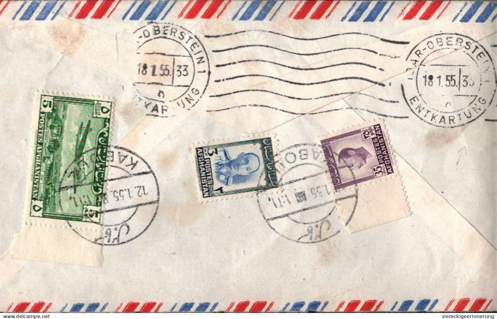 ! 3 R-Zettel + 1 Einschreiben 1955, Airmail Cover, Kabul, Afganistan, Nach Idar-Oberstein - Afganistán