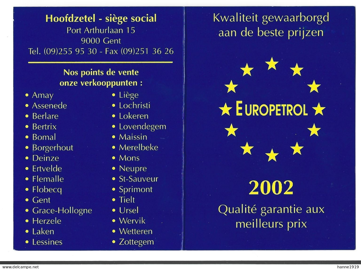 Gent Europetrol Kalender 2002 Calendrier Htje - Petit Format : 2001-...