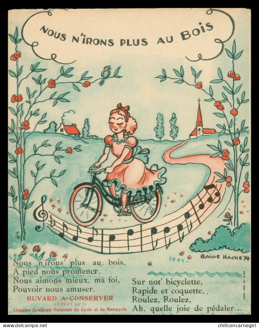 * Buvard - Nous N'irons Plus Au Bois - Illustration BAILLE HACHE - CHAMBRE SYNDICALE NATIONALE CYCLE ET MOTOCYCLE - Fahrrad & Moped