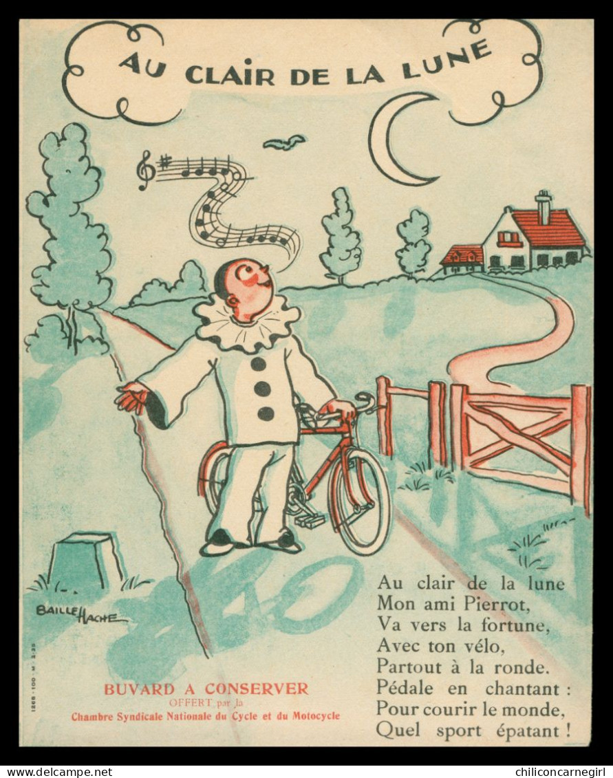 * Buvard - Au Clair De La Lune - Comptine - Illustration BAILLE HACHE - CHAMBRE SYNDICALE NATIONALE CYCLE ET MOTOCYCLE - Fahrrad & Moped