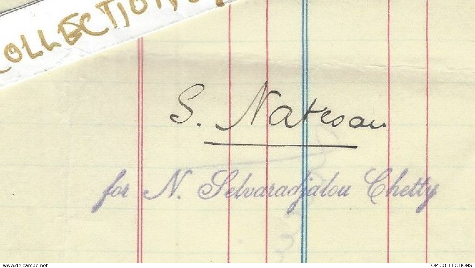 1930 NAVIGATION COMMERCE CHAMPAGNE Messageries Maritimes > INDE Pondichery Selvaradjalou Shipping Contract. VAPEUR Rohna - 1900 – 1949