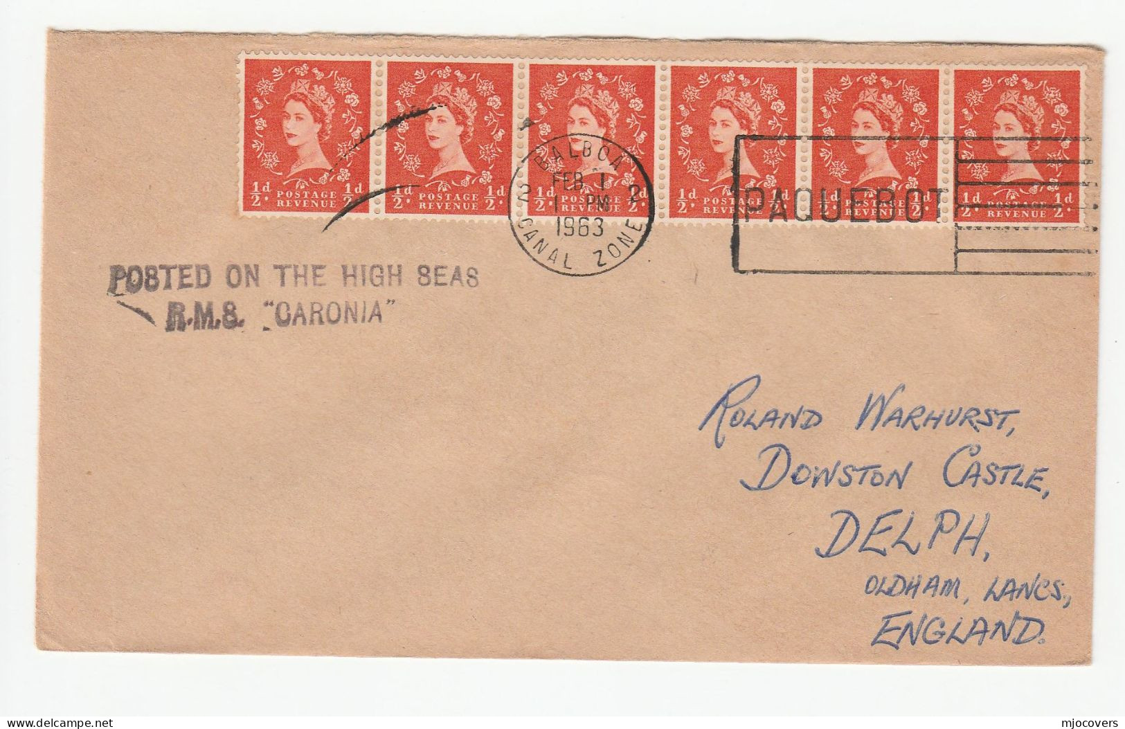 1963 British Ship In Canal Zone PAQUEBOT Cover RMS Caronia To GB Stamps Cruise Liner - Canal Zone