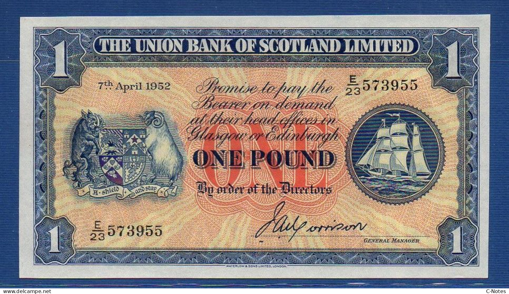 SCOTLAND - P.S816 – 1 POUND 01.04.1952 AUNC, S/n E/23 573955 - 1 Pound