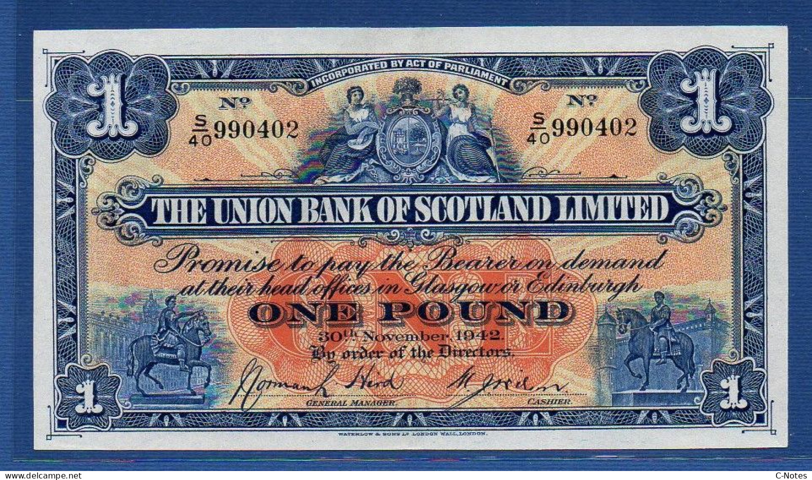 SCOTLAND - P.S815c – 1 POUND 30.11.1942 AUNC, S/n S/40 990402 - 1 Pond