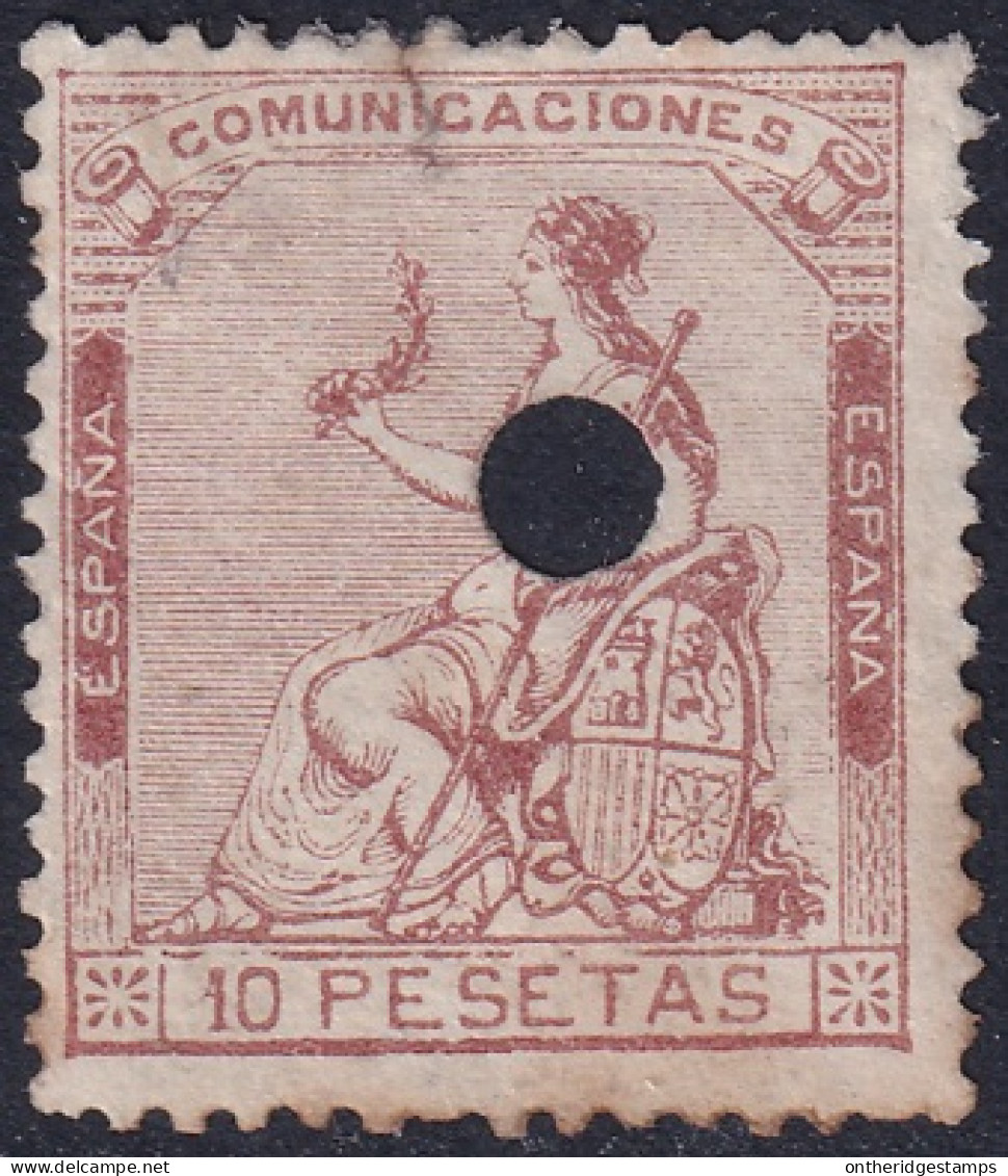 Spain 1873 Sc 200 España Ed 140T Telegraph Punch (taladrado) Cancel Repaired Tear - Télégraphe