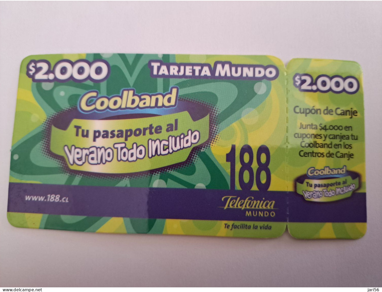 CHILI   PREPAID/ COOLBAND/ $2.000 / TARRJETA MUNDO / ORIGINAL /    MINT     ** 14354** - Cile