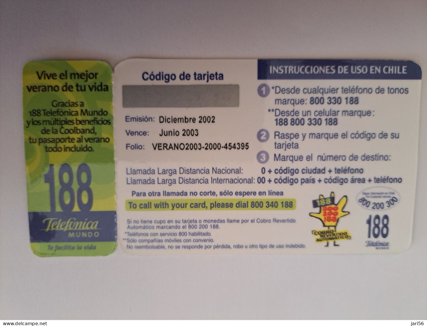 CHILI   PREPAID/ COOLBAND/ $2.000 / TARRJETA MUNDO / ORIGINAL /    MINT     ** 14354** - Chile