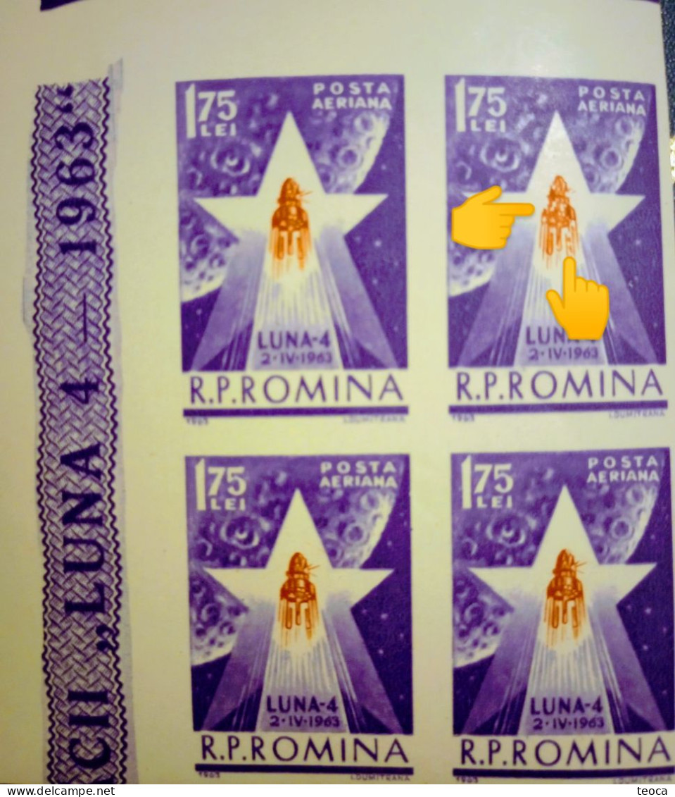 Stamps Errors Romania 1963 # Mi 2144 Printed With Broken Rocket Print Outside And Inside ,cosmonautics Moon 4, Cosmos - Abarten Und Kuriositäten