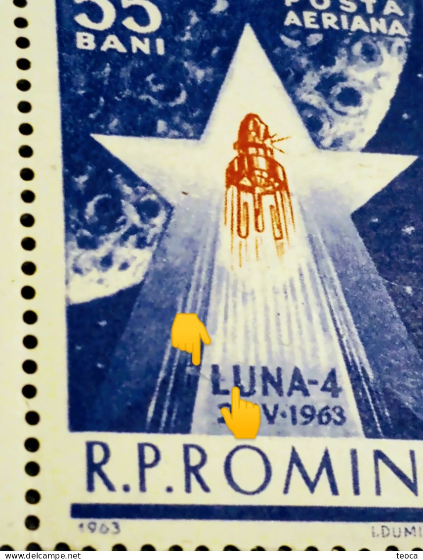 Stamps Errors Romania 1963 # Mi 2143 Printed With  Inclined  Linie Color ,cosmonautics Moon 4, Cosmos - Variedades Y Curiosidades