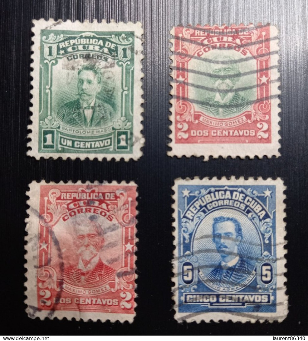 Cuba – Lot 4 Timbres Oblitérés, 1910 Politiciens, Militaires Révolutionnaires Patriotes - Used Stamps