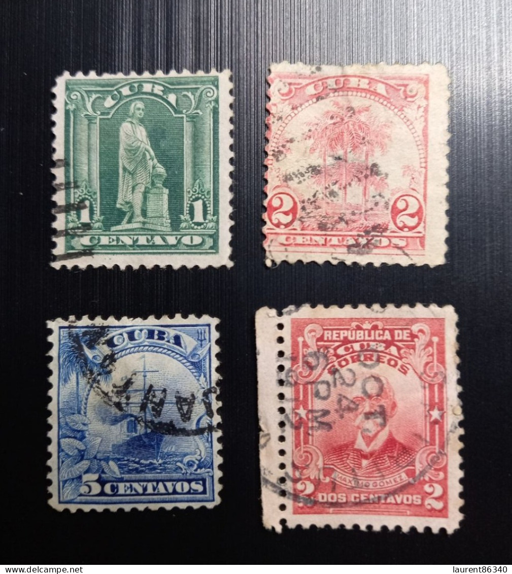 Cuba – Lot 4 Timbres Oblitérés, 1905 Scène De Pays  & 1910 Politicien Militaire - Gebraucht