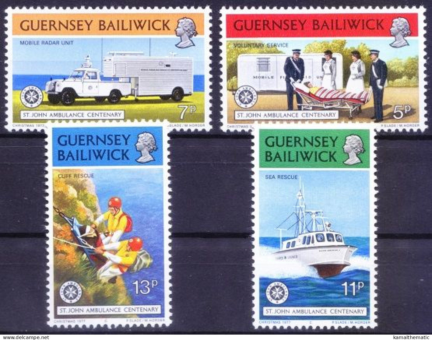 Guernsey 1977 MNH 4v, St John Ambulance, Medical, Rescue, Nurse, Medicine - First Aid