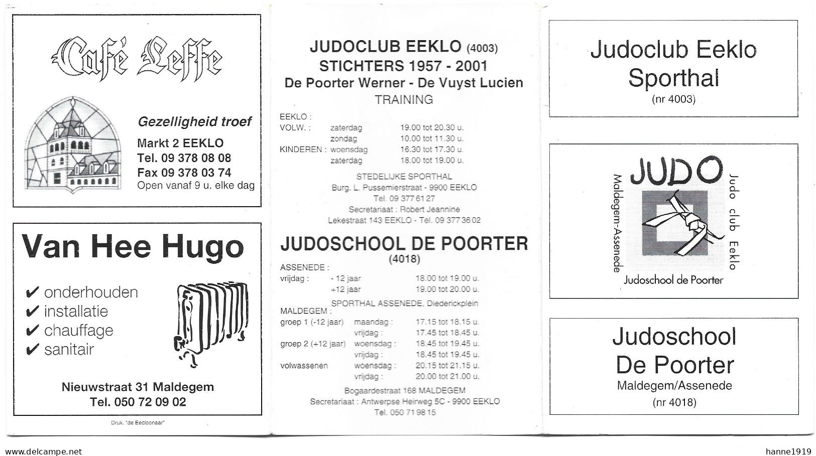 Maldegem Eeklo Sportschool De Poorter Judoschool Kalender 2001 Calendrier Htje - Petit Format : 2001-...