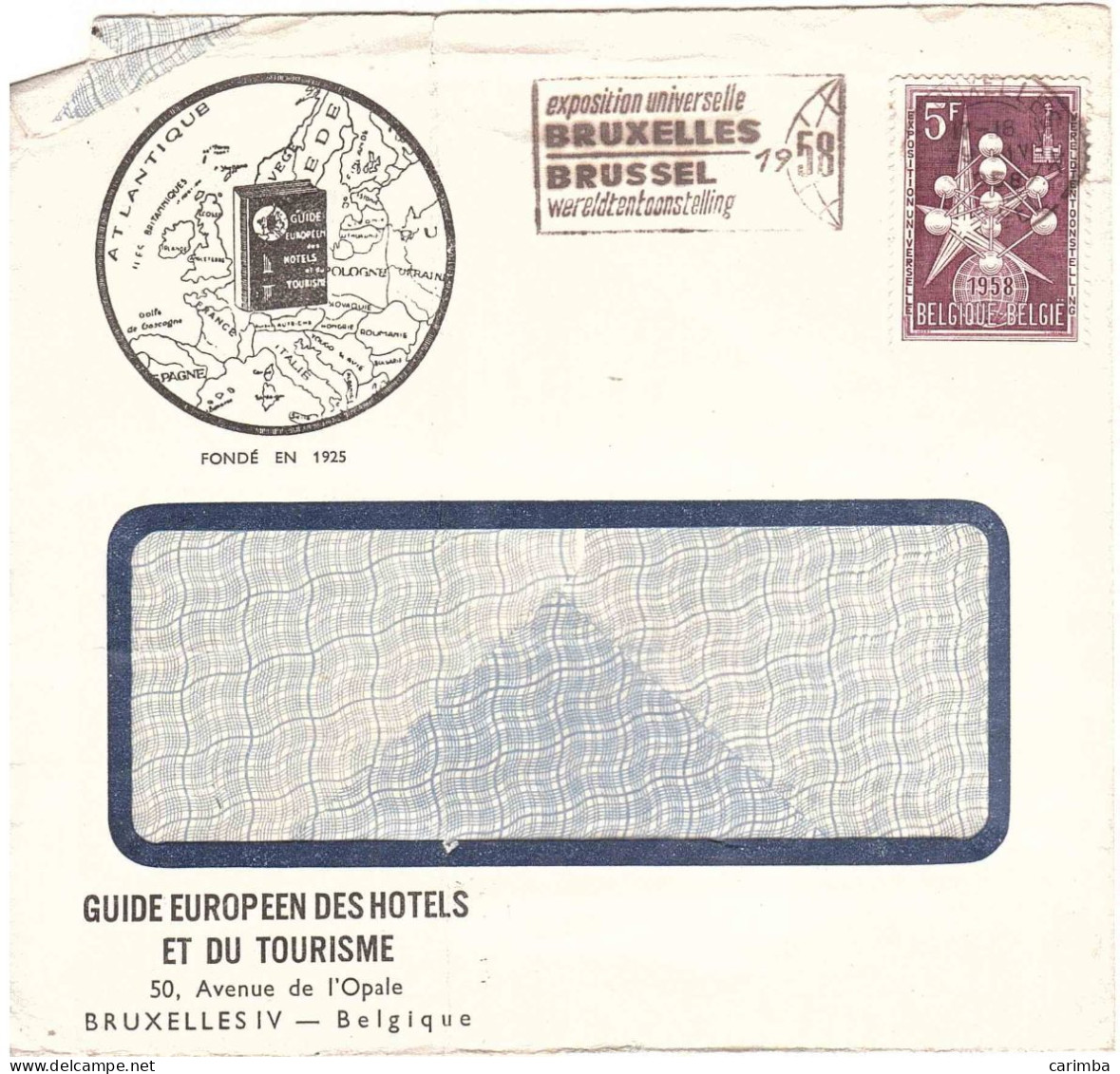 1958 EXPOSITION UNIVERSELLE BRUXELLES ANNULLO TARGHETTA LETTERA PER ITALIA - Vlagstempels
