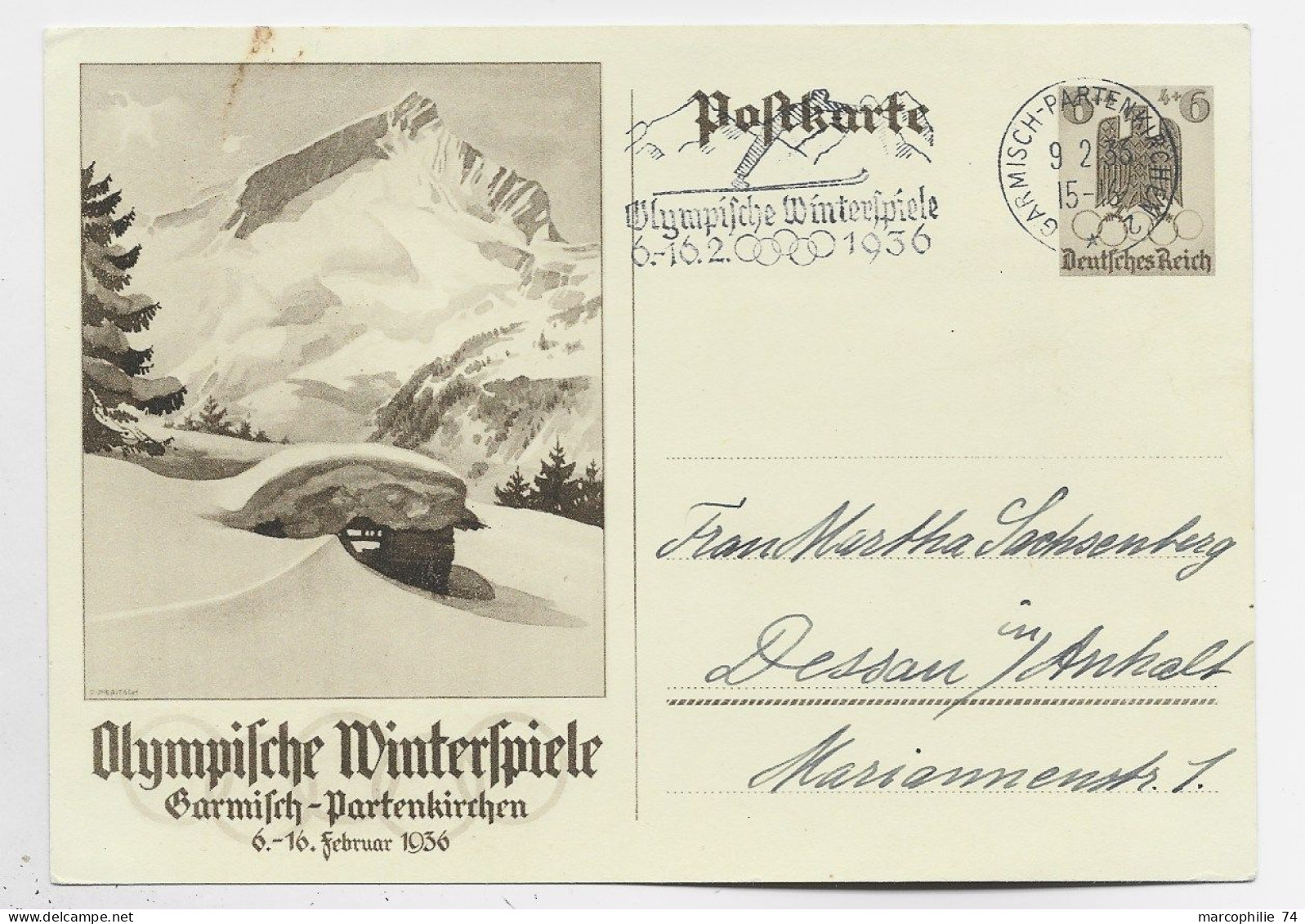 GERMANY ENTIER OLYMPISCHE OLYMPIQUES 1936 CP WINTER GARMISCH 1936 - Winter 1936: Garmisch-Partenkirchen